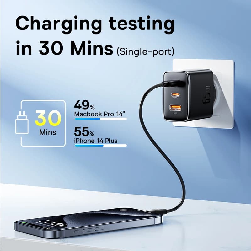 شاحن Baseus 65W USB C شاحن GaN يدعم QC PD شحن سريع محمول لجهاز iPhone 17 16 15 شاحن كمبيوتر محمول Xiaomi - 3