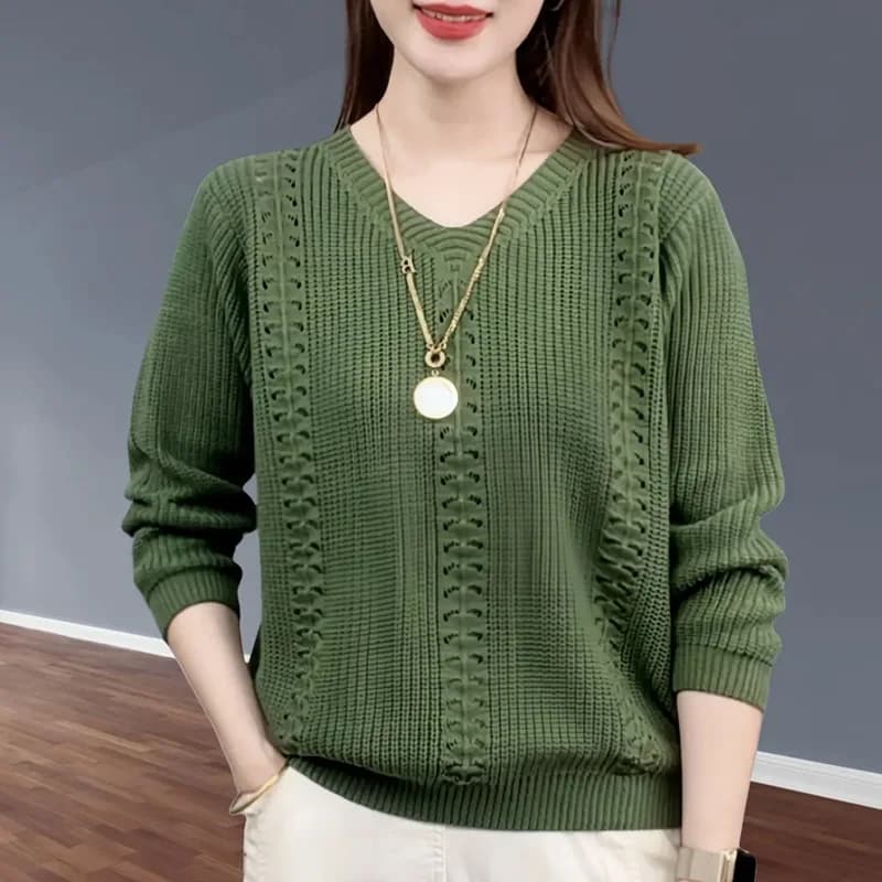 V-neck Knitted Sweater Autumn Popular Women's Clothing Foreign Style Inside with Solid Color Bottoming Shirt Top Jumpe Homme - 3