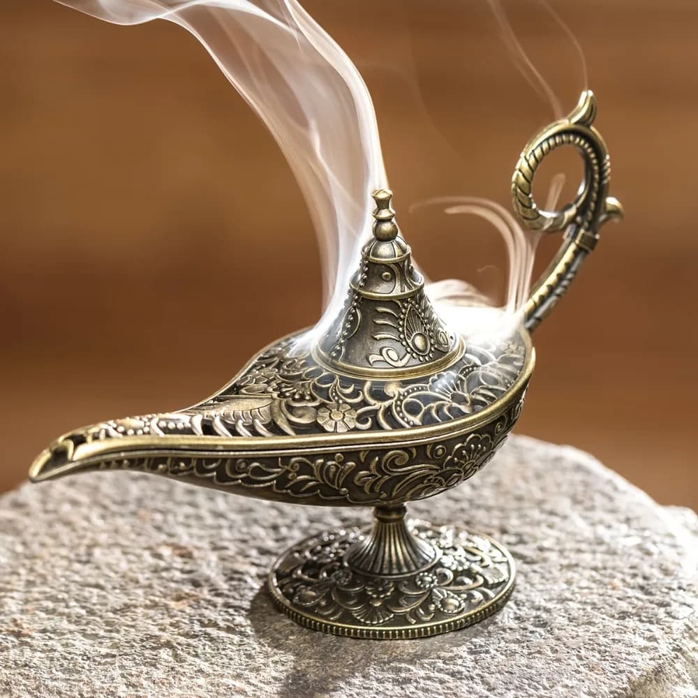Durable Antique Style Incense Burner Air Purification Metal Aroma Furnace Gifts Wishing Aladdin Lamp Home Decor