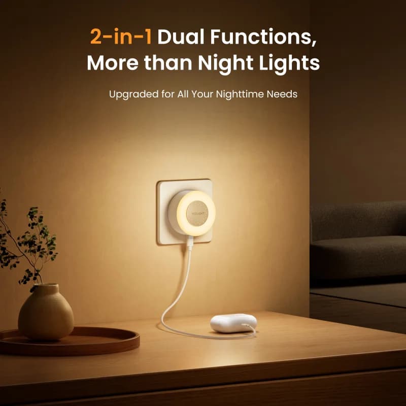 YEELIGHT Plugged in Mini Night Light Warm White 220V with Light Sensing Mode Type-C Charging Port 0.25W Low Power 2700K EU Plug - 4