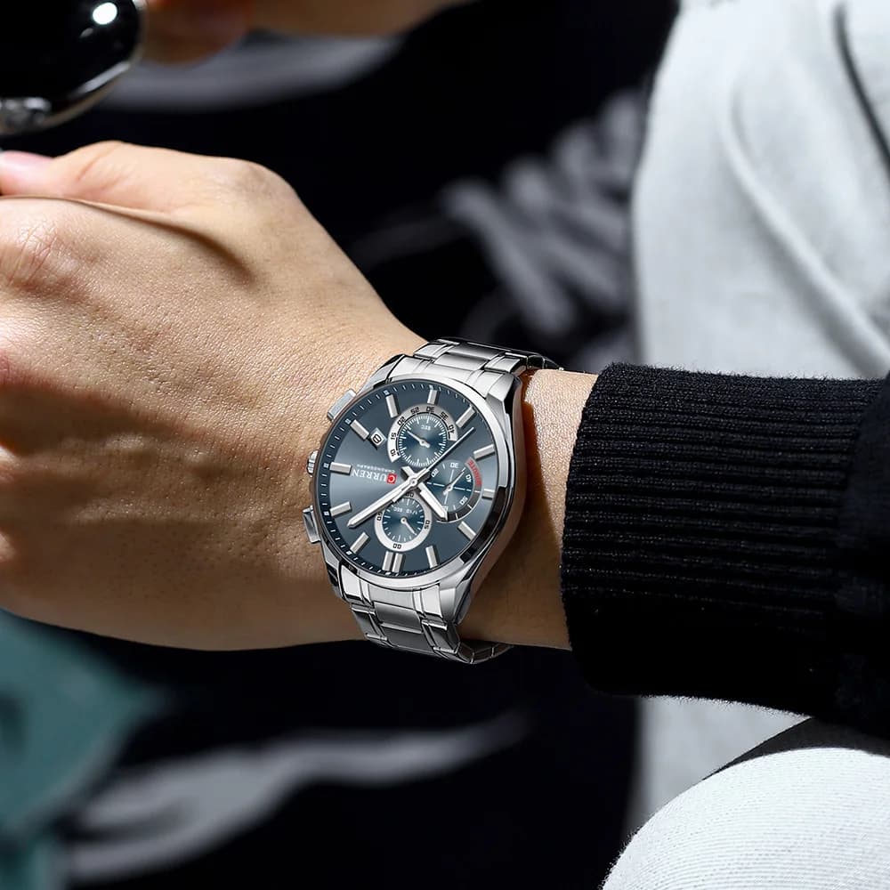 CURREN Men's Watches Top Brand Luxury Watch for Men Original Waterproof Stainless Steel Chronograph Moon Phase Date Rota Dial - 3