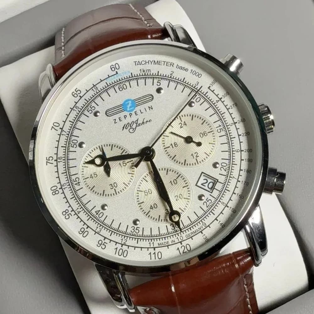 ساعة رجالية جديدة أنيقة من زيبلين بثلاث عيون وثواني متحركة، ساعة كرونوغراف متعددة الوظائف للأعمال والترفيه بحركة كوارتز - 4