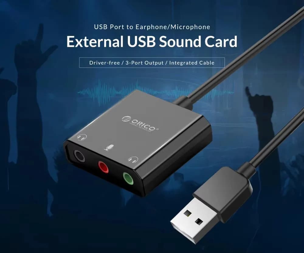 بطاقة صوت ORICO واجهة USB خارجية 3.5 مم ميكروفون ستيريو ضبط مستوى الصوت محول محرك مجاني لسماعات الكمبيوتر المحمول PS4 - 3
