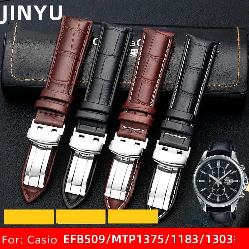 20mm 22mm Genuine Leather Watchband Casio BEM-501 506 307 EDIFICE Series EFB-530 MTP-1303 Watch Band Bracelet Strap Black Brown - 2