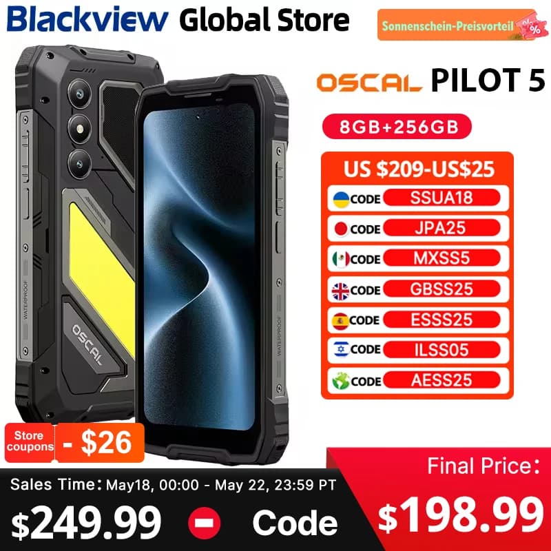 Blackview OSCAL PILOT 5 Rugged Smartphone 5G AI UNISOC T8100 CPU 6.67" 120Hz Display 8GB 256GB 15000Amh 5W Speaker NFC CellPhone