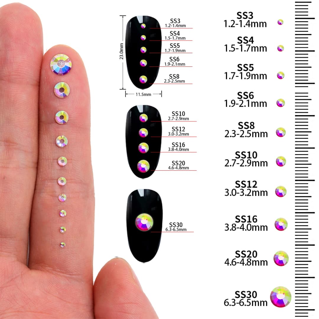 QIIY Round SS3-SS30 High Quality Glass Rhinestones Super Bright Crystal Non-hotfix Flatback Glue On 3D Stones For DIY Nail Art - 6