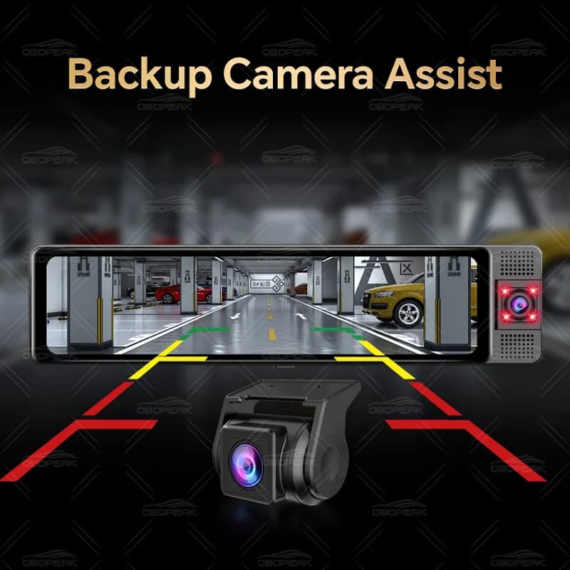 كاميرا لوحة قيادة OBDPEAK 3 بعدسات ثلاثية 4K، أمامية وداخلية وخلفية 1080P، مع GPS، رؤية ليلية، تسجيل فيديو، ومراقبة عند الوقوف - 5