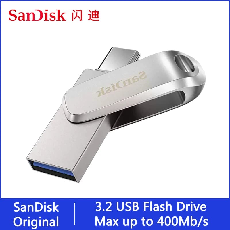 محرك أقراص فلاش سان ديسك ألترا Dual Drive Luxe، منفذ USB Type-C، سعات 32 جيجابايت و64 جيجابايت و128 جيجابايت و256 جيجابايت و512 جيجابايت و1 تيرابايت، سرعة تصل إلى 400 ميجابايت/ثانية، متوافق مع أجهزة الكمبيوتر والهواتف