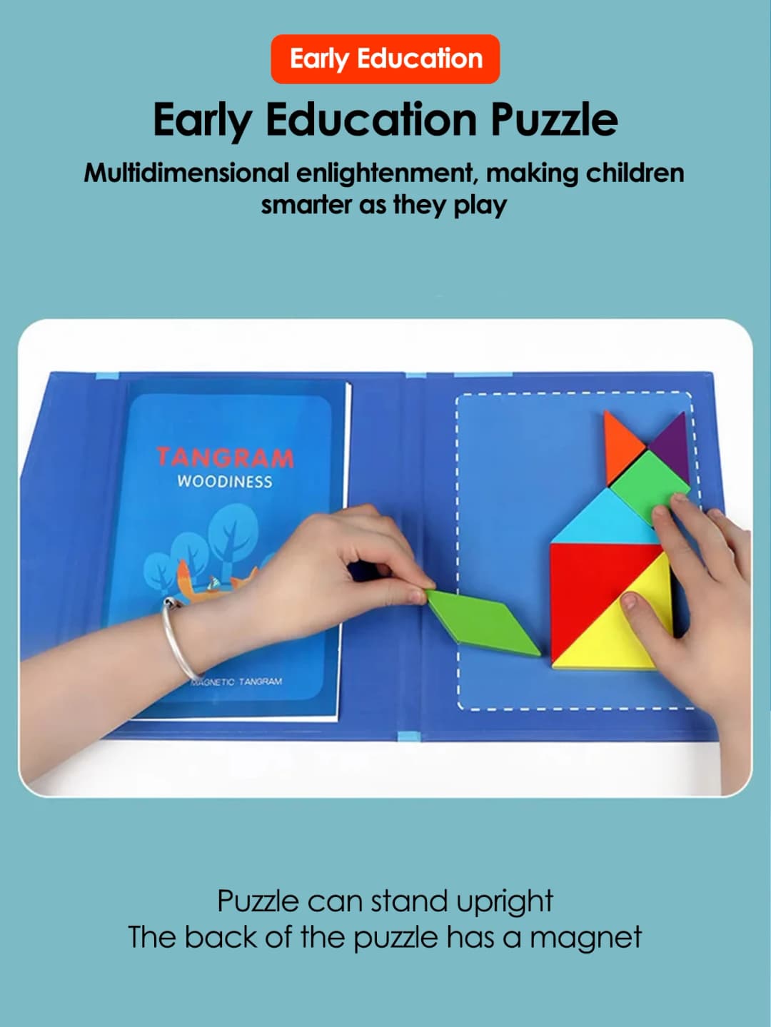 1Set Wooden Magnetic Tangram Puzzle Book Educational Toys For Children Baby Kid Portable Montessori Learning Intelligence - 5