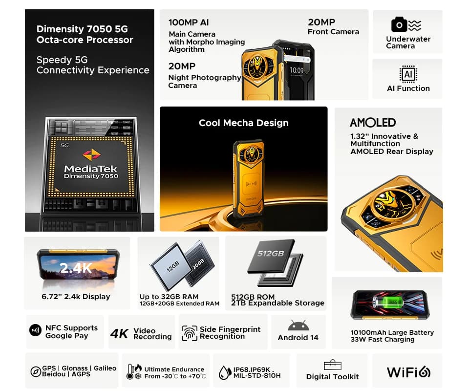 World Premiere DOOGEE S200 X 5G Rugged Phone 12+512GB Smartphone 6.72” FHD+120Hz IPS screen Dimensity 7050 10100mAh battery 33W - 2