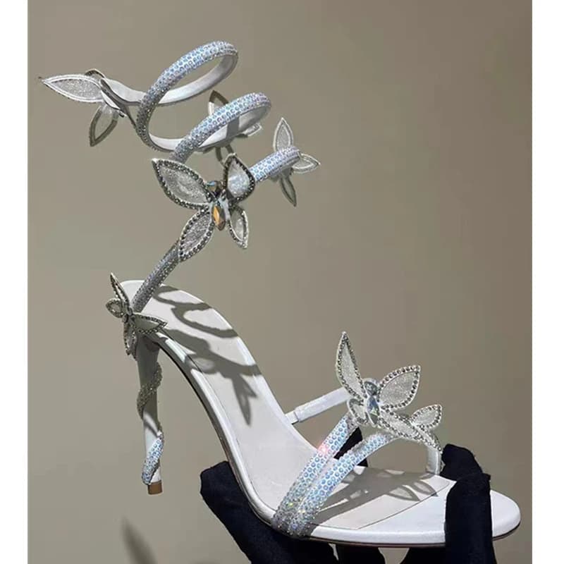 Luxury Crystal Embellished Butterfly Detail Women Sandals Sexy Coiled Strap High heels Gladiator Sandals Summer Party prom Shoes - 3