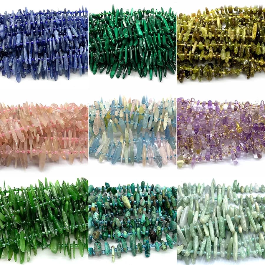 Veemake Slabs Slices Stick Teeth Drill Side Comb Beads Kyanite Aquamarine Rhodochrosite Chrysocolla Chrysoprase Moonstone C3 - 2