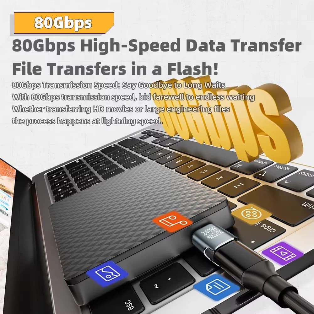 كابل محول شحن مغناطيسي سريع USB4 240 واط 80 جيجابت في الثانية، Thunderbolt4/3، يو إس بي C إلى Type-C، 8K@60Hz، محول OTG USB C - 4