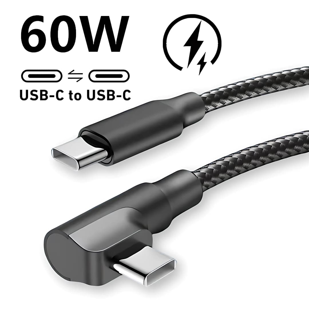 كابل شحن سريع USB C بزاوية 90 درجة لهواتف iPhone 17 و16 و15 Pro Max وSamsung وXiaomi وRedmi وPOCO وOnePlus من النايلون المضفر