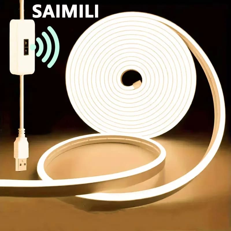 شريط إضاءة نيون LED 5V USB مع مستشعر ذكي للإيماءات قابل للتعتم والانحناء لتزيين إضاءة خلفية التلفزيون في الغرف