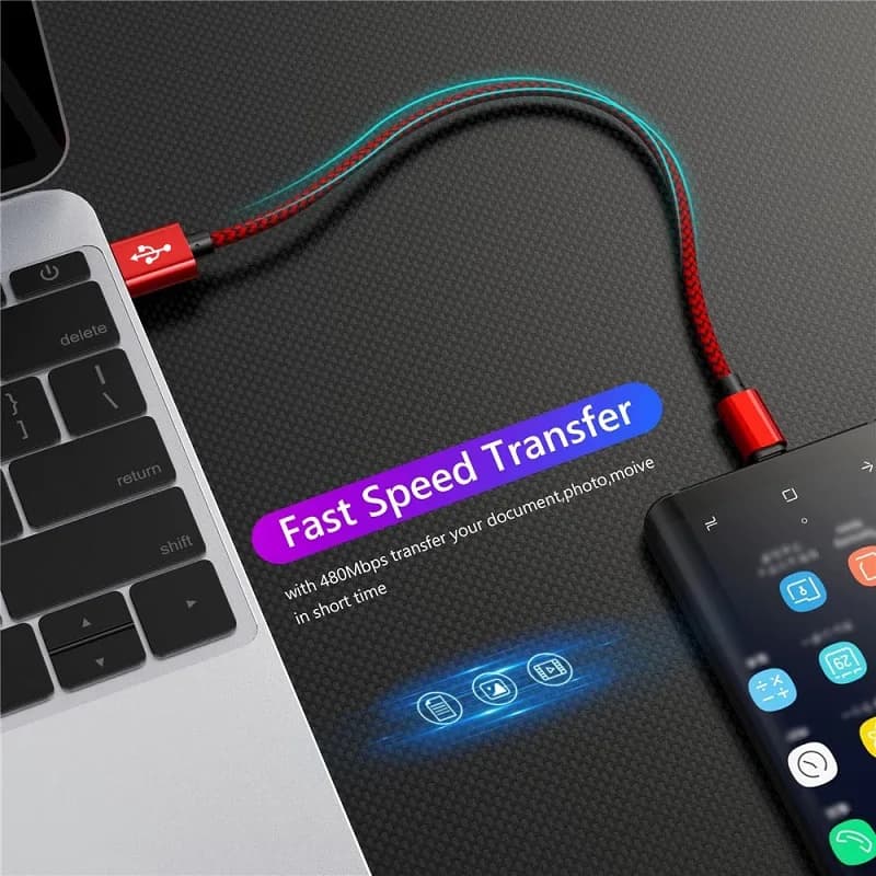 USB A إلى نوع C 2.4A كابل شحن كابل بيانات النايلون لسامسونج هواوي أندرويد الهاتف مضفر TypeC جهاز شحن 1 متر 2 متر 3 متر - 4