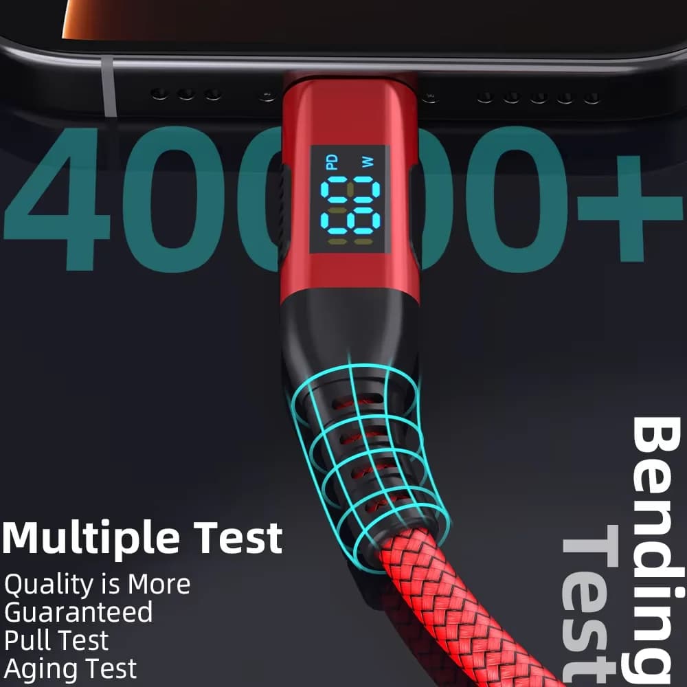High quality 1PC USB To Type C Cable 60W Fast Charging Charger Wire LED display For Xiaomi Samsung Laptop USB C Cord 1M 2M 3M - 4