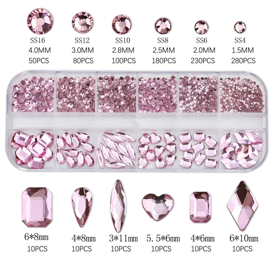 12Grids Pink Mixed Nail Rhinestones Luxury Nail Charms Glitter Crystal Jewelry Gems Nail Art Decoration DIY Manicure Rhinestones - 3