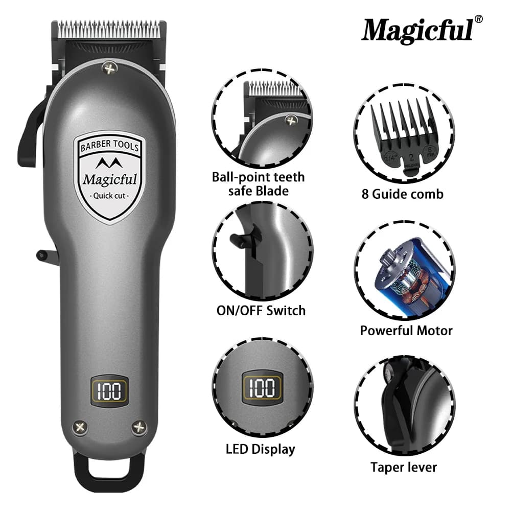 Magicful  Hair Clipper Hair Trimmer For Men Rechargeable Li-ion Battery Shaving Adjustable Electric Professional Hair Clipper - 3