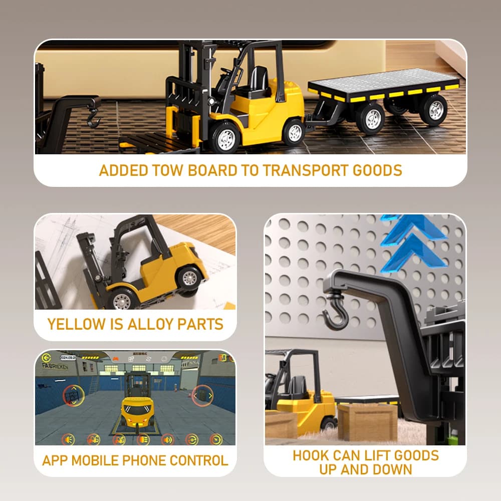 سيارة لعبة صغيرة من السبائك 1:64 رافعة وشاحنة رافعة شوكية بتحكم عن بعد عبر البلوتوث مع مقطورة هدية عيد الميلاد في صندوق ملون - 3