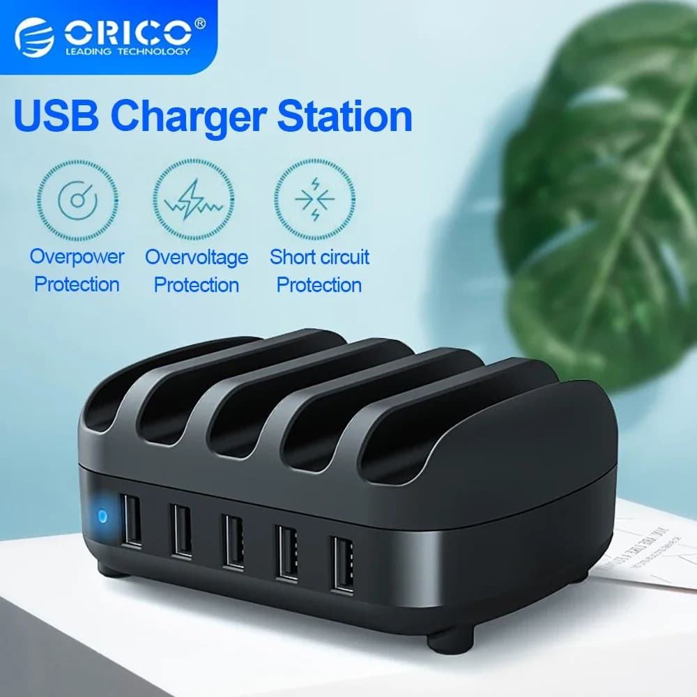 محطة شحن ORICO 5 منافذ USB مع حامل 40 واط 5V2.4A كابل شحن USB لهواتف آيفون وسامسونج وشاومي متجر ORICO الرسمي
