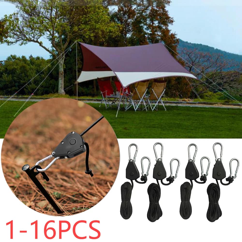 1-16pcs 2m Camping Tent Rope Tensioners Lanyard Hanging Awning Tensioners Ratchet Hanger Pulley Lifting Pulley Hook - 2