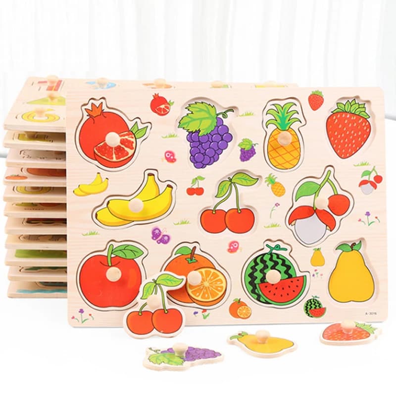 Wooden Puzzle Montessori Toys for Children Animal Traffic Hand Grab Boards Cartoon Kids Early Learning Educational Toy TMZ - 4