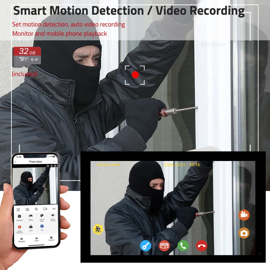 نظام إنتركوم فيديو رقمي سلكي 2 سلك شاشة 7 / 10.1 بوصة لاسلكية WIFI بدقة 1080P كاميرا باب فيديو جرس باب بفتح عبر Tuya - 5