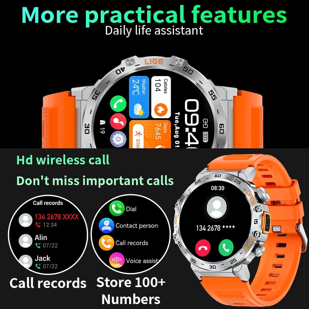 Original LIGE Smart Watch 1.53'' HD Screen Life Waterproof Sport Fitness Watches Flashlight New Men Smartwatch For Andriod IOS - 5