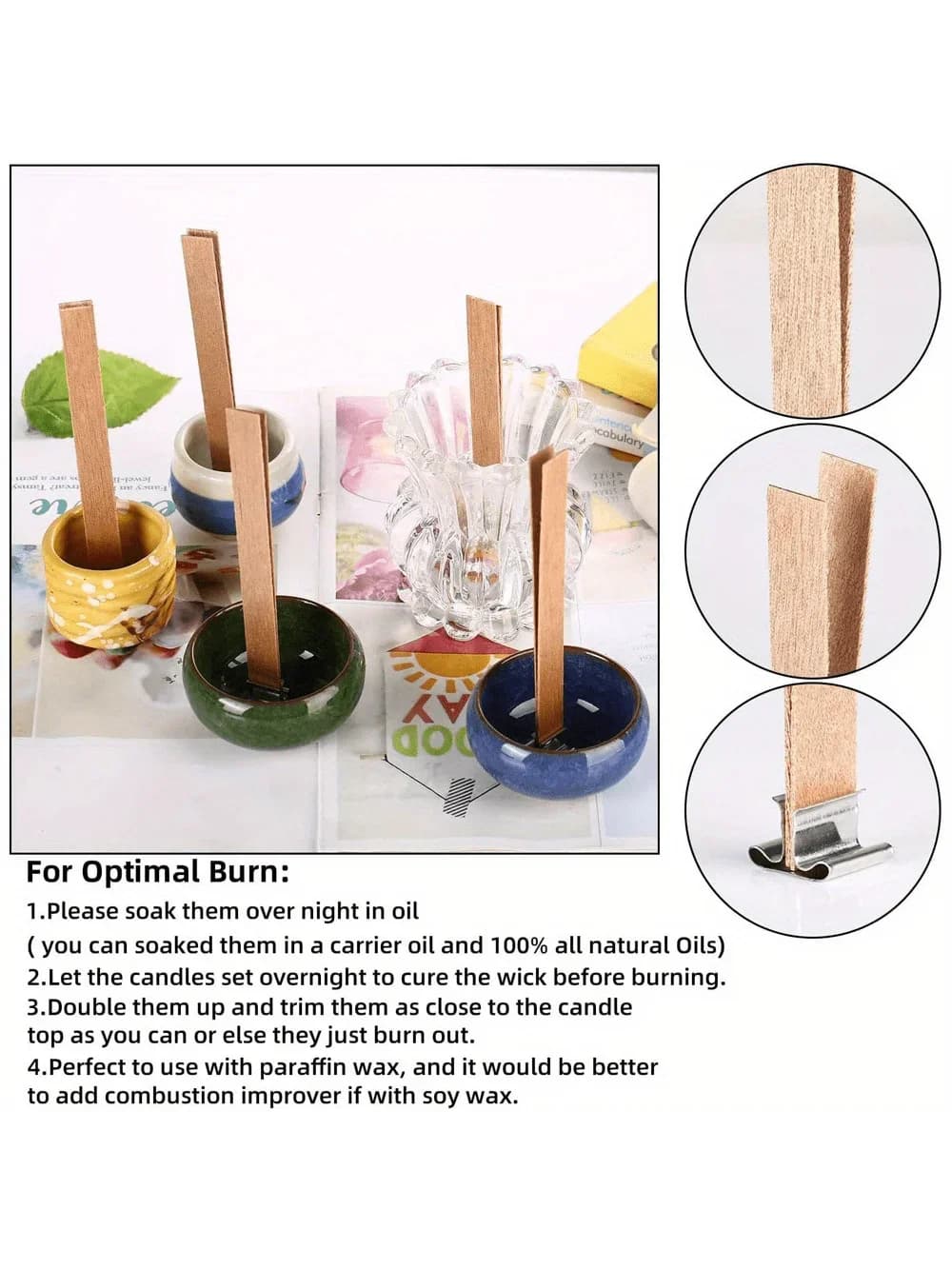 20 قطعة الشموع الخشبية الفتيل لتقوم بها بنفسك مجموعة صنع الشموع التي لا دخاني شمعة الأساسية مع قاعدة مشبك شمعة يدوية الصنع الخشب الأساسية Candlewick - 5
