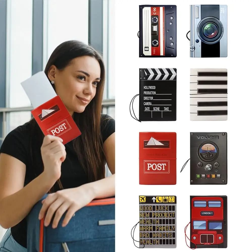 غطاء جواز سفر متعدد الألوان ثلاثي الأبعاد ، شريط صوتي على شكل بيانو ، غلاف واقي بشهادة الكاميرا ، حامل بطاقات متعدد الوظائف