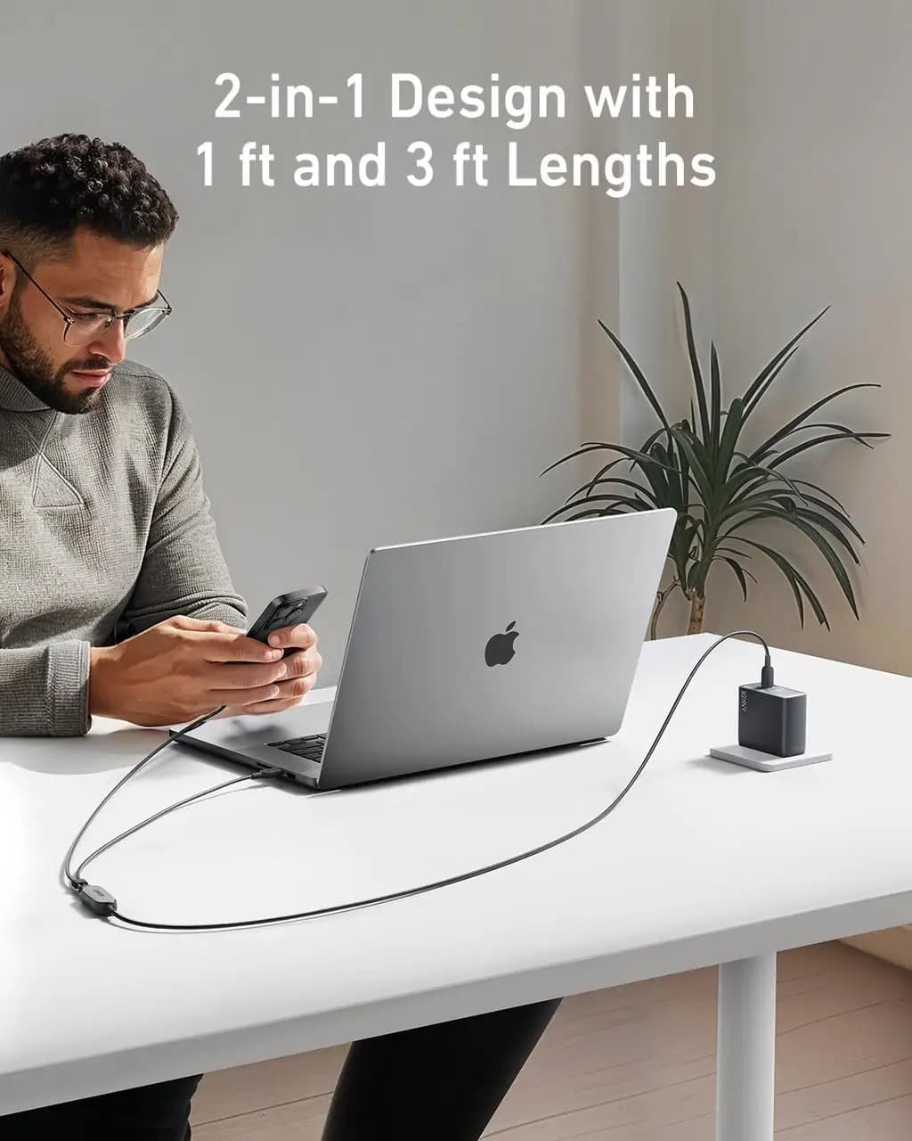 Anker USB C Cable, 4 ft 2-in-1 USB C to USB C Cable 140W Max, Fast Charging for iPhone 16 Series, MacBook, iPad - 4