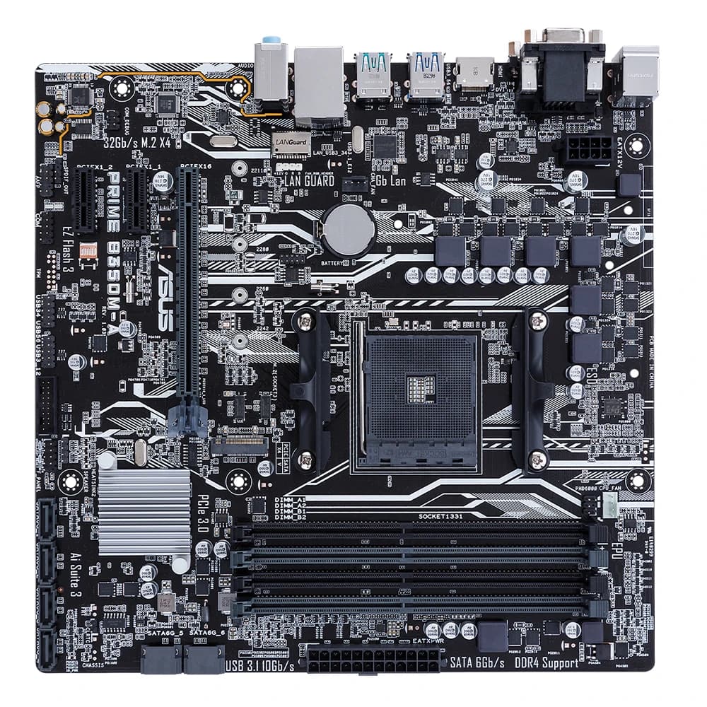 لوحة أم ASUS PRIME B350M-A، شريحة AMD B350، مقبس AM4، ذاكرة DDR4 بسعة 64 جيجابايت، Micro ATX، PCI-E 3.0، تدعم معالجات Ryzen 7 5700 وRyzen 3 5300 وRyzen 7 4700 - 2