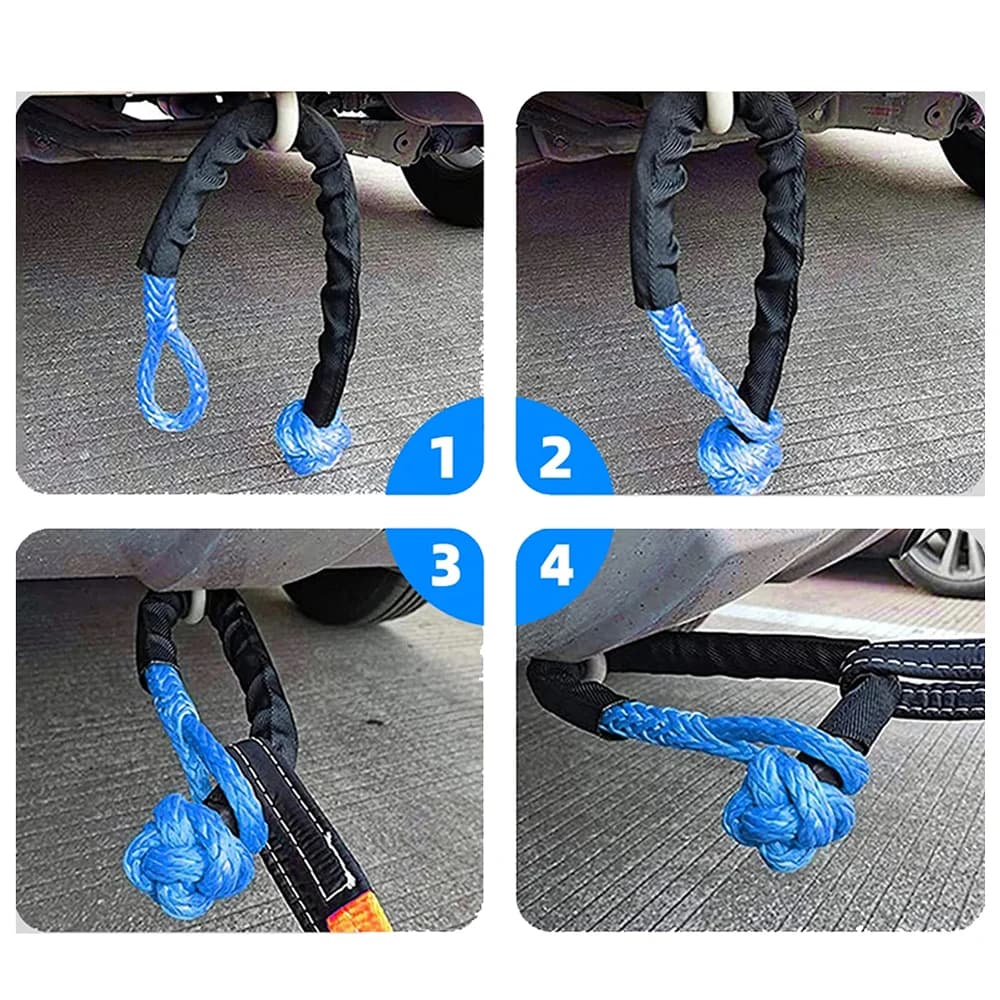 53000lbs ونش حبل الاصطناعية لينة تكبل + حلقة الانتعاش مجموعة أغلال متينة مع كم واقية لاستعادة مركبة شاحنة - 3