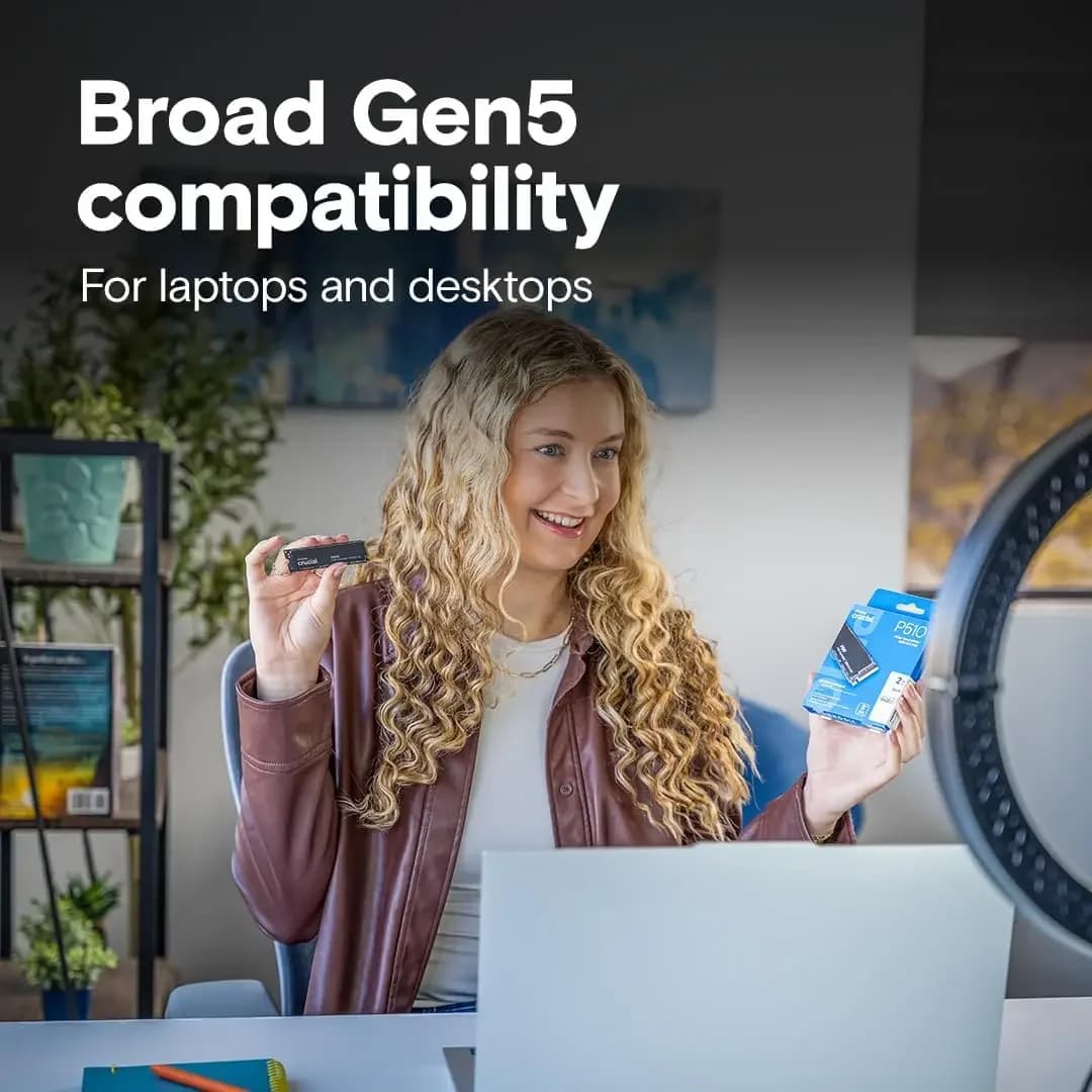 قرص صلب داخلي متين Crucial P510، Gen5 PCIe 5.0 NVMe M.2 2280 SSD، 1TB/2TB، لأجهزة الكمبيوتر المحمولة والمكتبية وألعاب الكمبيوتر - 6