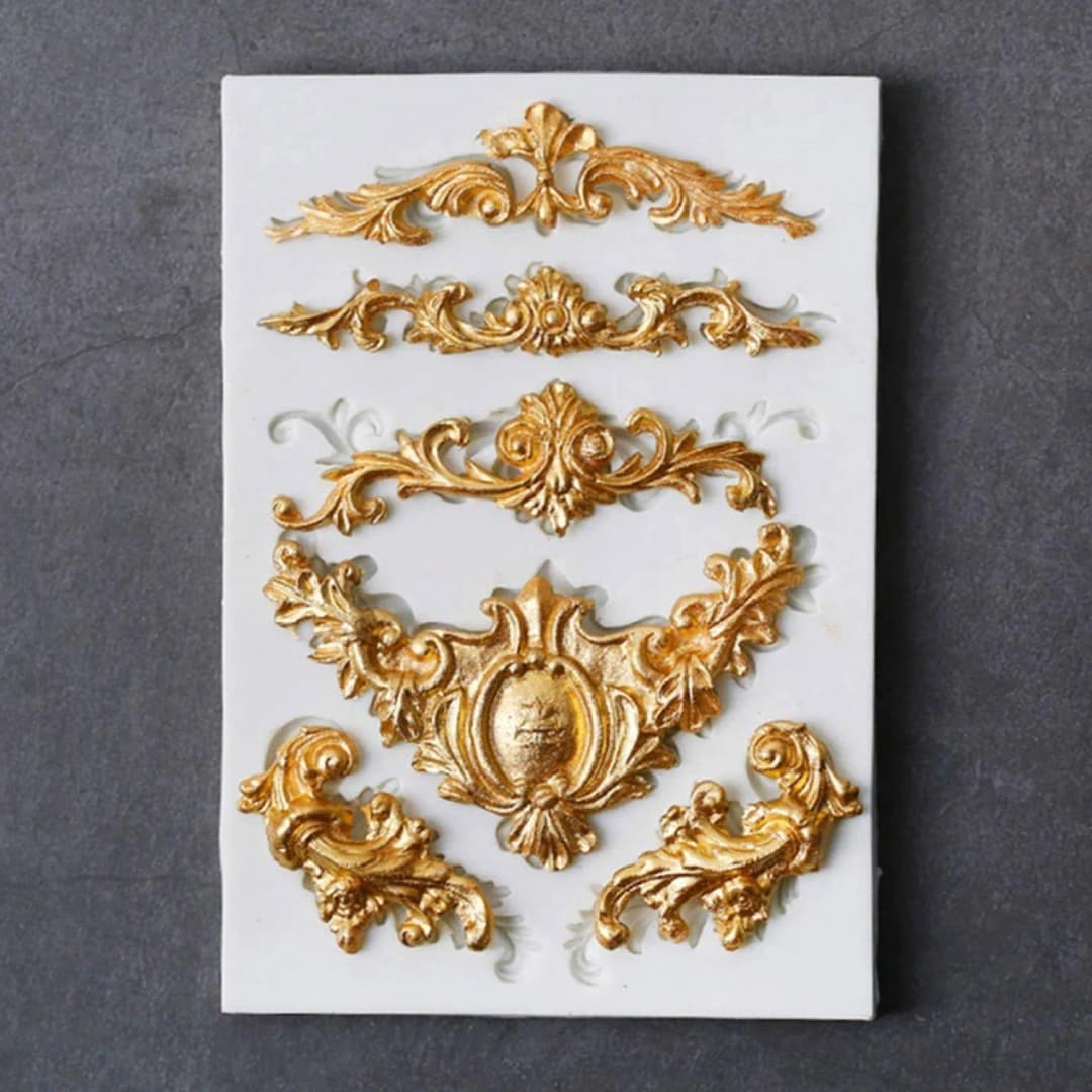 3 Pieces Baroque Fondant Molds Scroll Border Lace Silicone Molds Curlicues Gum Paste Candy Chocolate Molds for Cake Decorating - 6