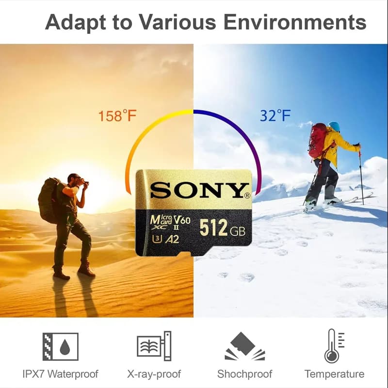 بطاقة ذاكرة SONY عالية السرعة TF مايكرو SD 128GB/256GB/1024GB A2 U3 قراءة/كتابة مستقرة، أسود وذهبي للأجهزة اللوحية وأجهزة الألعاب - 6