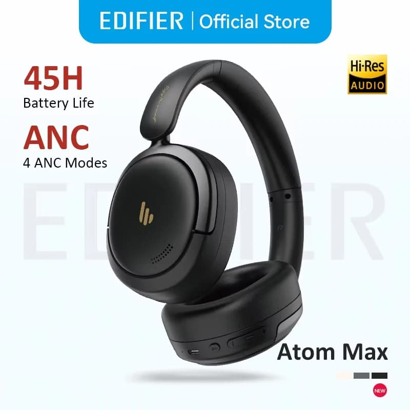 سماعات رأس لاسلكية Edifier Atom Max مع إلغاء الضوضاء النشط، بلوتوث V5.4، صوت عالي الدقة، سماعات أذن فوق الأذن