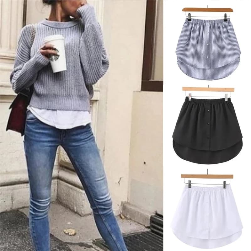 Plus Size 5XL Shirt Extenders Women Fake Shirt Tail Irregular Skirt Blouse Tail Hem Soft Detachable Underskirt Sweater Hemline - 2