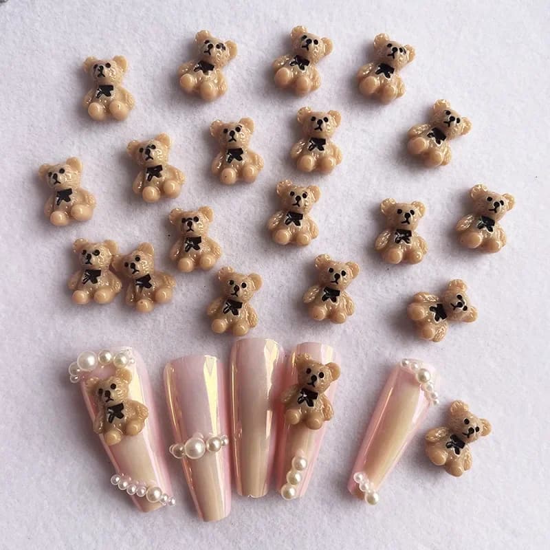 Nail Art Cute Bear Jewelry Metal Frosted Three-Dimensional Candy 3D Cartoon Crown Bear White Cute Nail Charms 네일파츠 - 3