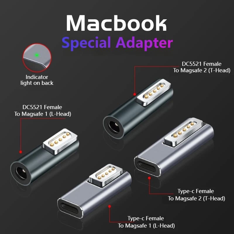 رأس شحن مغناطيسي من النوع C أنثى / DC5211 إلى Magsafe 1L / 2T لجهاز MacBook Air / Pro 45W 60W 85W Serie Like A1466,A1398,A1286... - 2