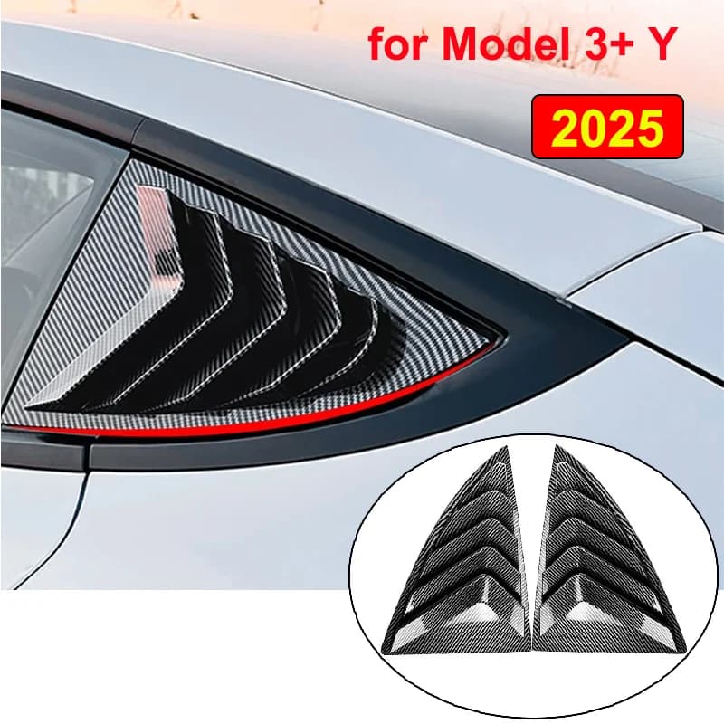 2PCS Side Window Louver Cover Sport Style For Tesla Model 3 Y Juniper Highland 2025-2020 2026 Rear Window Spoiler Shutter Cover