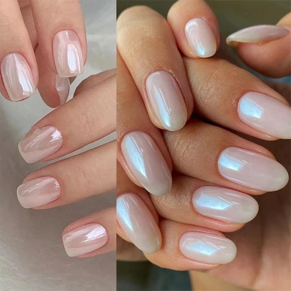 Moonlight Pearl White Nails Glitter Dust Chrome Aurora White Rubbing on Powder Shell Mirror Pigment Nail Art Supplies Decoration - 5