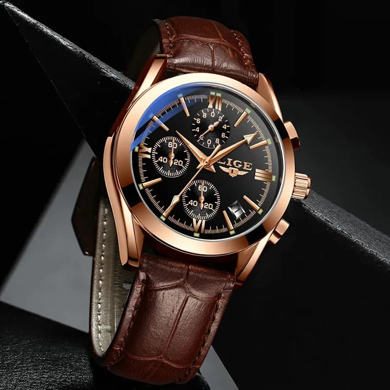 LIGE New Fashion Men's Watches Top Brand Luxury Casual Military Leather Quartz Man Watch Business Waterproof Sports Chronograph - 4