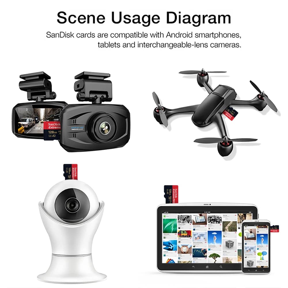 SanDisk Extreme Pro Flash 128GB Card Micro SD Card SDXC UHS-I 400GB 256GB 64GB U3 V30 TF Card Memory Card Adapter for Camera DJI - 4