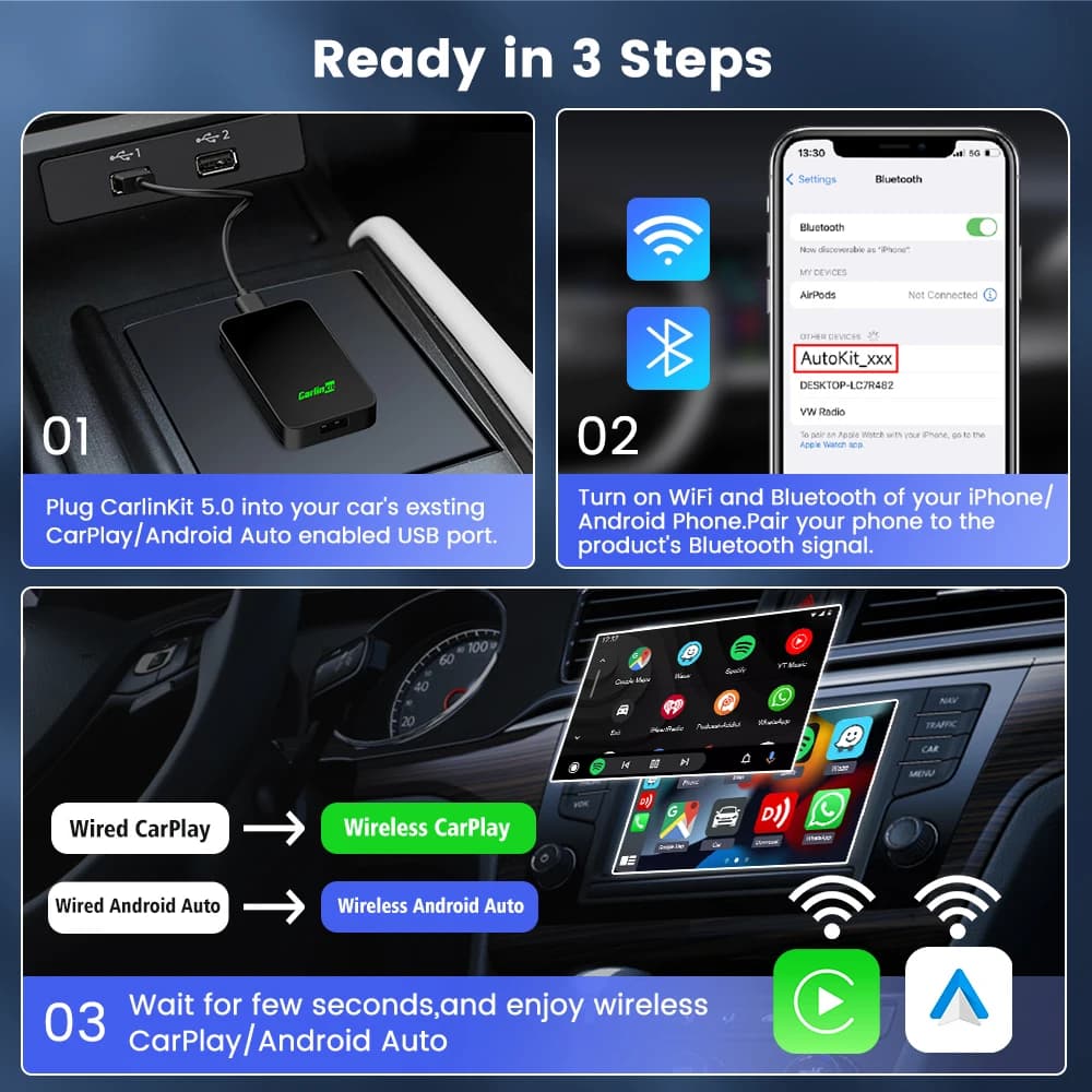2026 CarlinKit 5.0 2Air Wireless Android Auto Box Portable CarPlay Wireless Dongle For Car Radio with Wired CarPlay/Android Auto - 6
