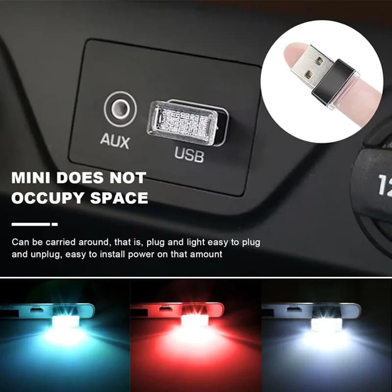 1/2/4PCS Mini USB LED Car Light Auto Interior Styling Atmosphere Decorative Lamps Emergency Lighting Portable Ambient Lights - 4
