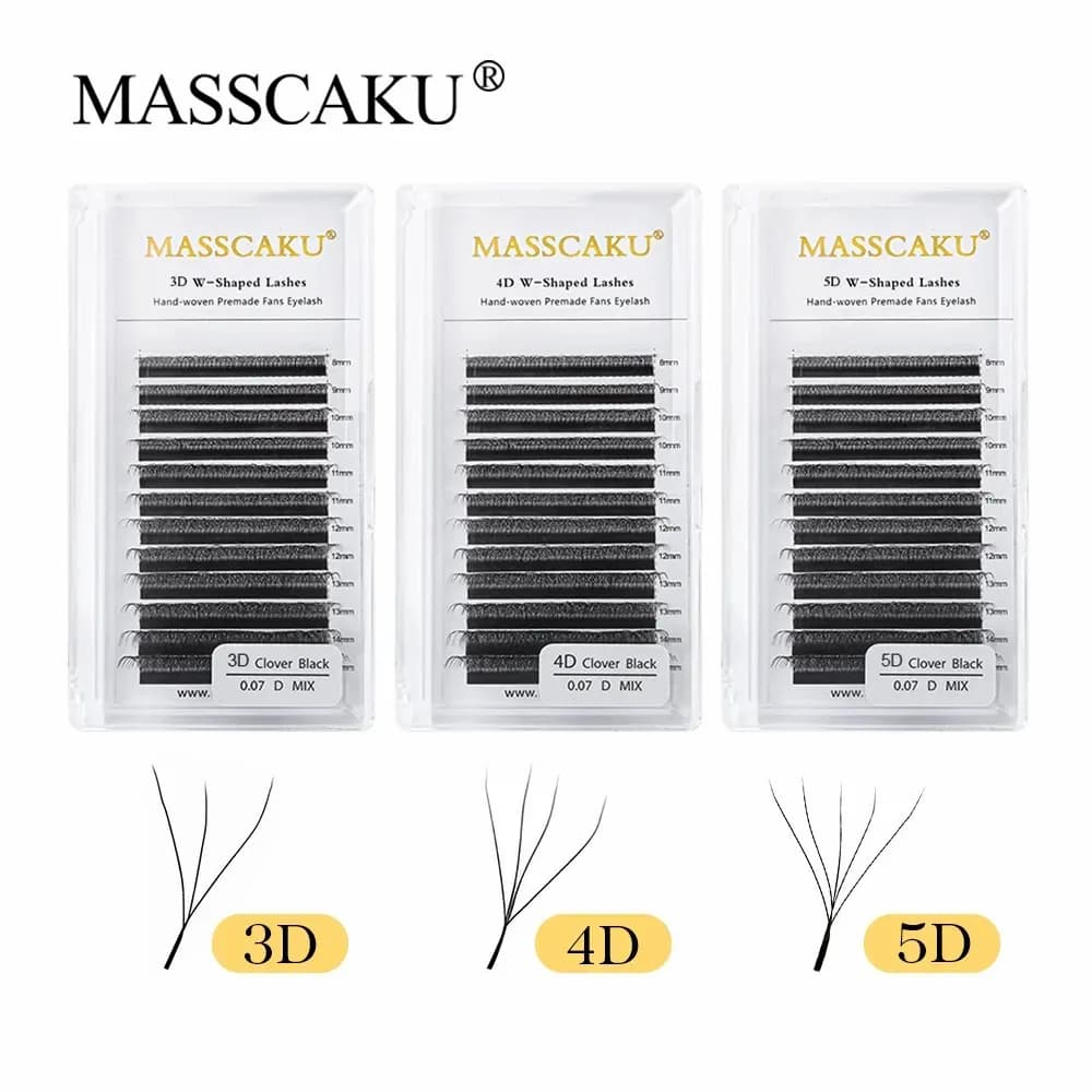 MASSCAKU 12 خطًا من رموش المنك الفاخرة ثلاثية الأبعاد 4D 5D 6D جاهزة رموش صناعية على شكل W ناعمة وطبيعية لوازم تمديد الرموش الفردية