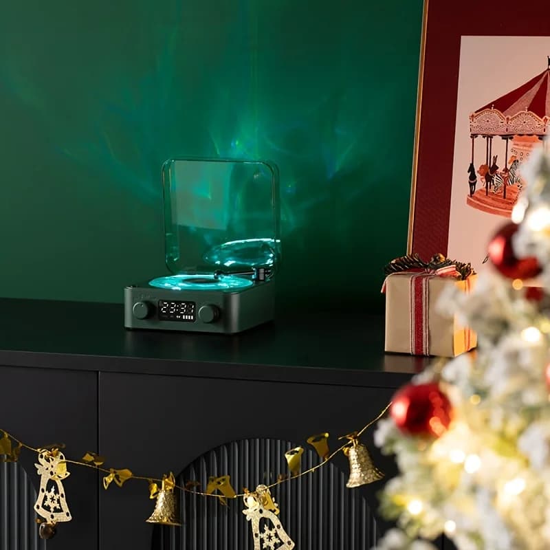 Retro Turntable Speaker With White Noise Wireless Bluetooth Vinyl Record Player Stereo Sound RGB Projection Lamp Effect - 6