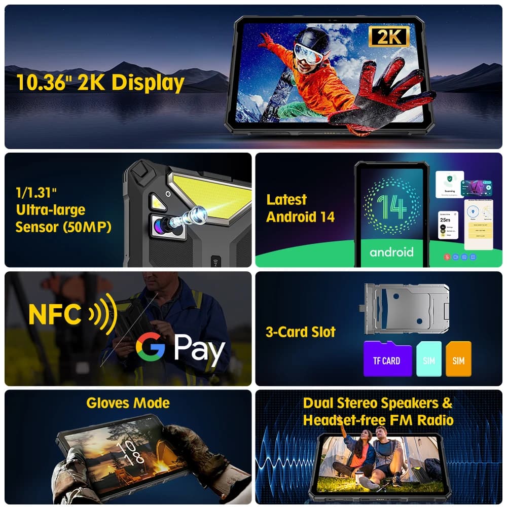 جهاز Ulefone Armor Pad 4 Ultra 5G لوحي متين تصوير حراري 11800 مللي أمبير في الساعة 10.36 بوصة 2K 16 جيجابايت + 256 جيجابايت Android 14 LED Light - 6